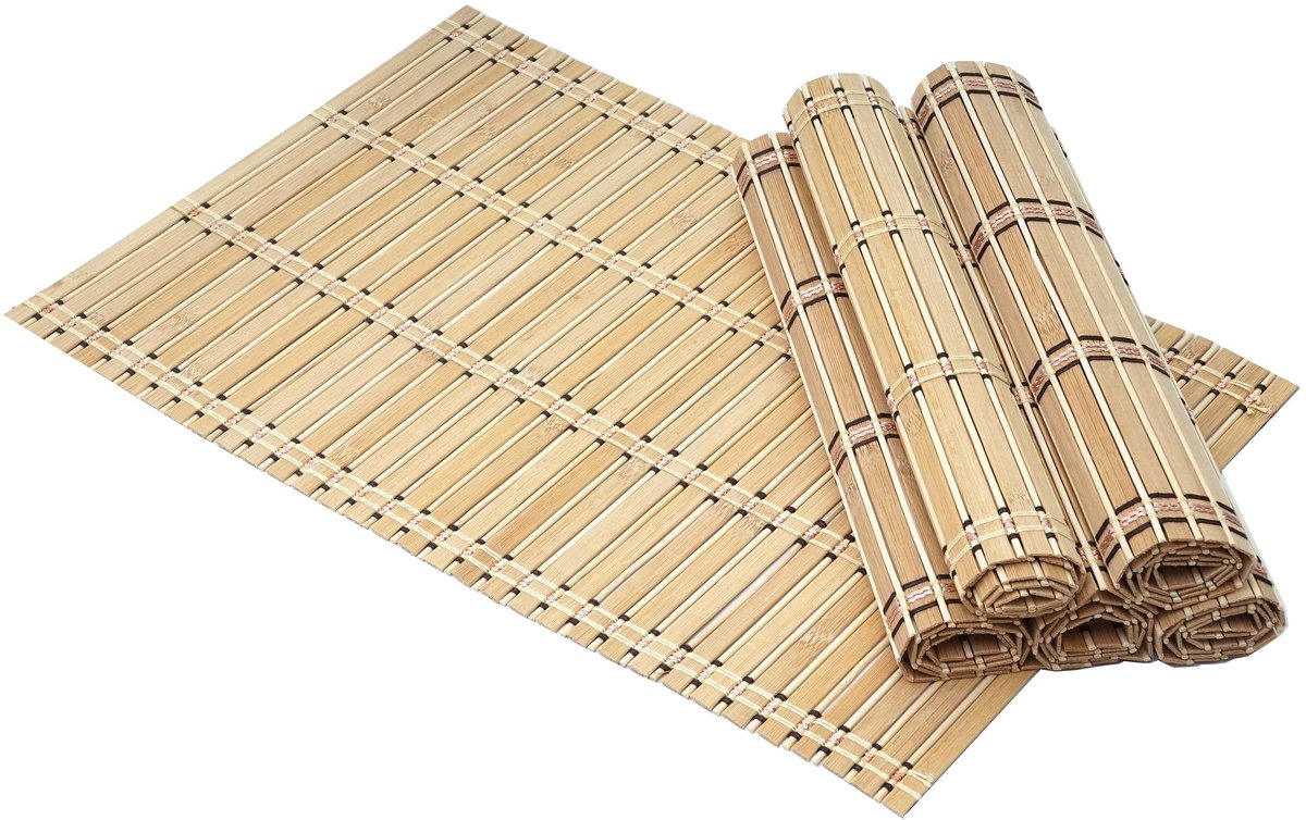6-delige placemat MCW-C13, placemat, bamboe wasbaar 45x30cm ~ lichtbruin