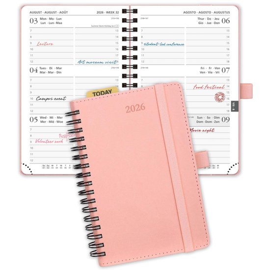 A5 week- en maandplanner, spiraalbinding, januari 2026 tot