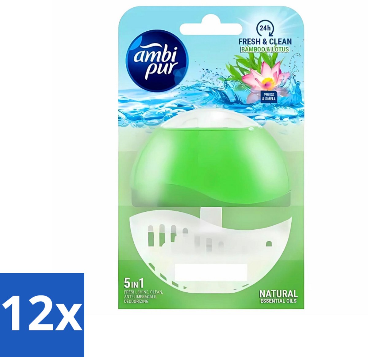 12 x Ambi Pur Toiletblok Starterkit 5in1 Bamboo & Lotus - Toiletblok - Toiletpot - Reiniging - Frisheid - Kalkaanslag