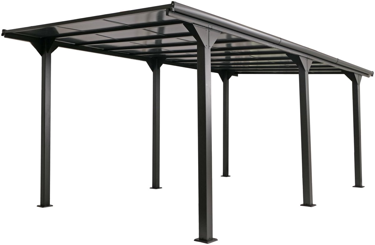 Aluminium carport MCW-O23, autoverdakking, garage, afdak, frame van 10 cm, polycarbonaat dak, regengoot, 3 x 6 m ~ antraciet