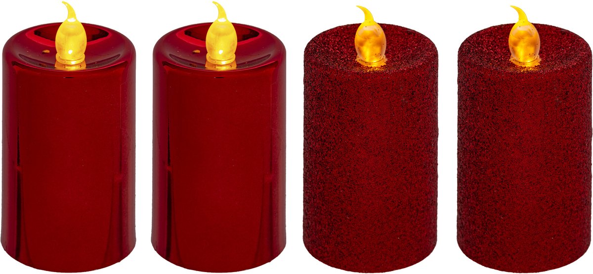Feeric lights & Christmas Kaarsen - 12x stuks - rood - LED - H8.7 cm - glans