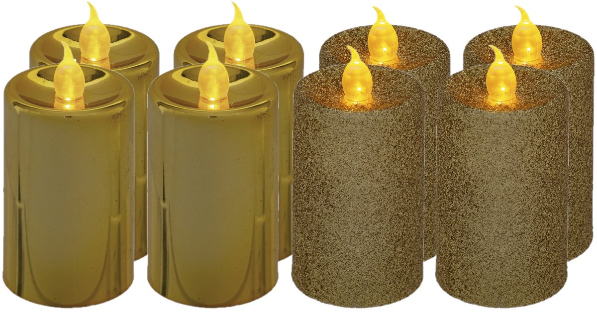 Feeric lights & Christmas Feeric lights and christmas Kaarsen - 8x stuks - goud - LED - H7,5 cm - glans en glitterafwerking Goudkleurig