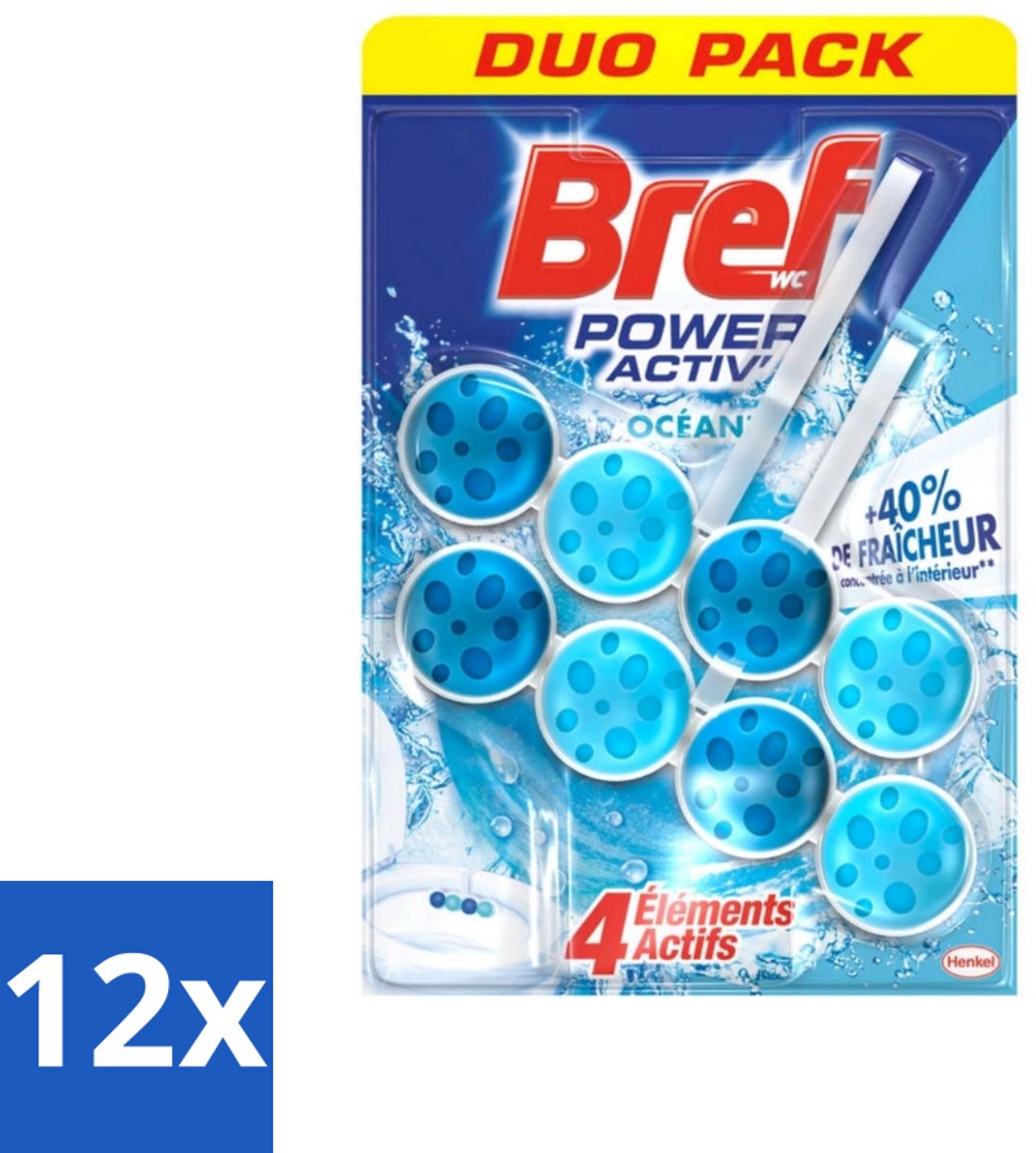 12 x Bref Toiletblok Power Active Ocean 2 stuks per verpakking - Toilet Schoonmaken - Toiletblok - Wc Reiniger - Anti-kalk - Fris Toilet
