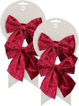 Décorations de Noël Mica Decorations - Nœuds - 4 pièces - velours rouge - 12 x 13 cm - Nœuds pour sapin de Noël