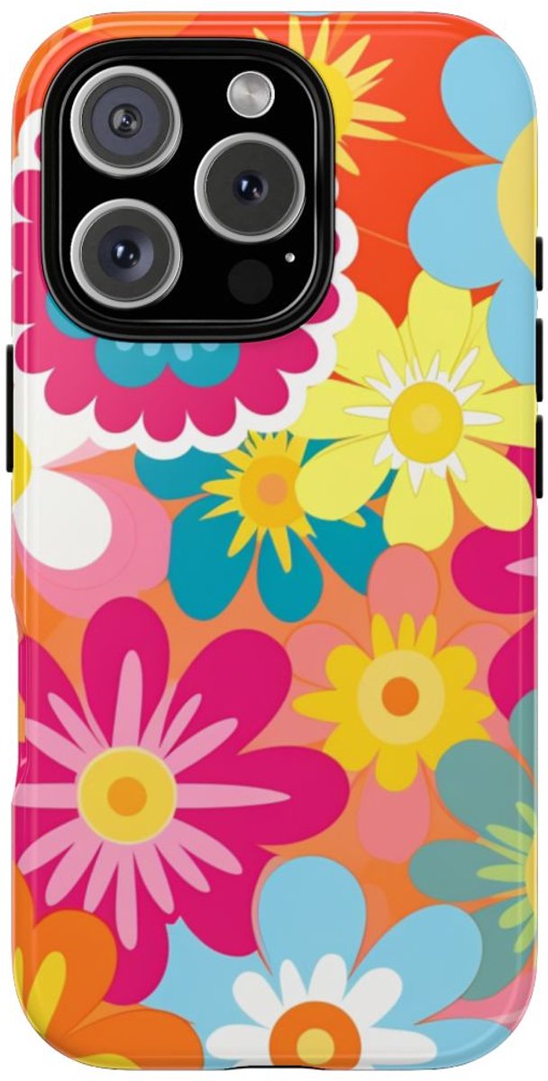 Kleurrijk Retro Bloemenpatroon – Telefoonhoesje Geschikt voor iPhone 16 Pro
