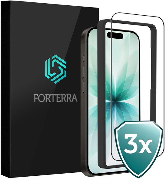 Forterra Protection d'écran compatible avec iPhone 17 Protection d'écran avec cadre de montage Glas trempé Protection d'écran - Protection d'écran compatible avec iPhone 17 Protection d'écran avec cadre Tempered Glass - PACK DE 3