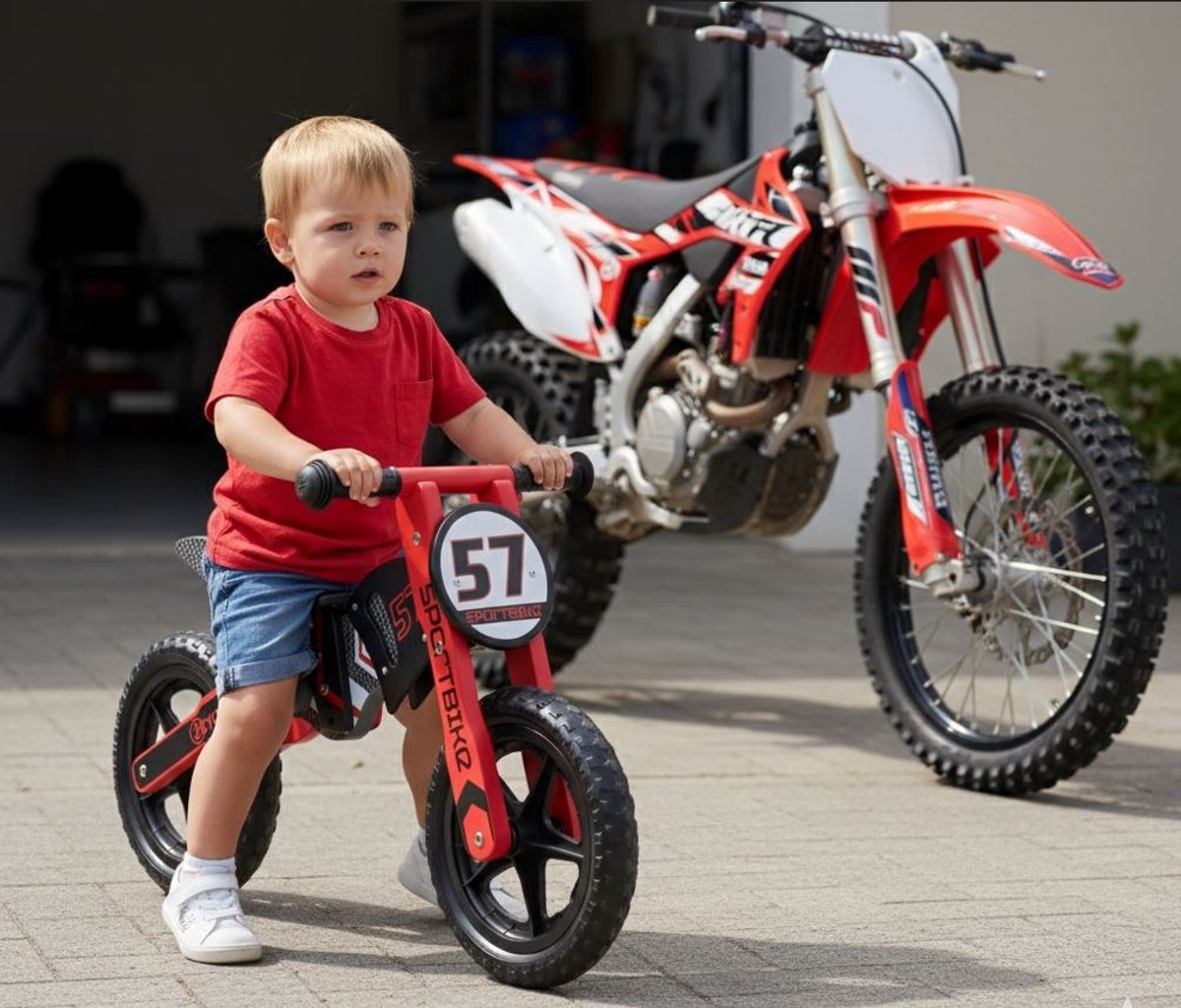 2Cycle Motor Loopfiets - Hout - Rood