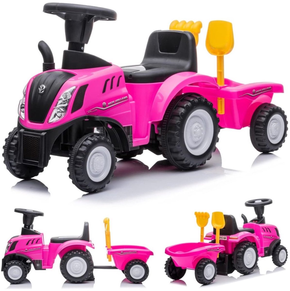 Thuys – Looptractor – Loopauto – Loop Tractor – Met Aanhangwagen En Hoorn – 56 x 29 x 43cm – Roze