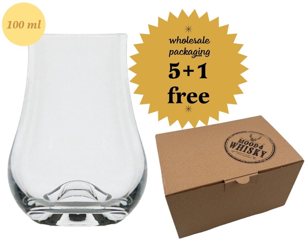 Whiskyglas 'Whisky Taster' - 100 ml - proefglas - 5+1 gratis - Groothandelsverpakking - Mood4Whisky