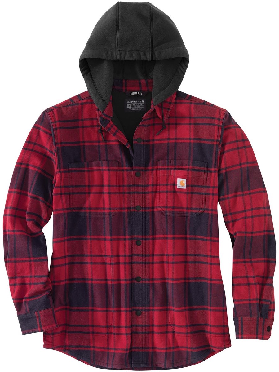 Carhartt Jacke Flannel Fleece Lined Hooded Shirt Jac Oxblood-L Rood
