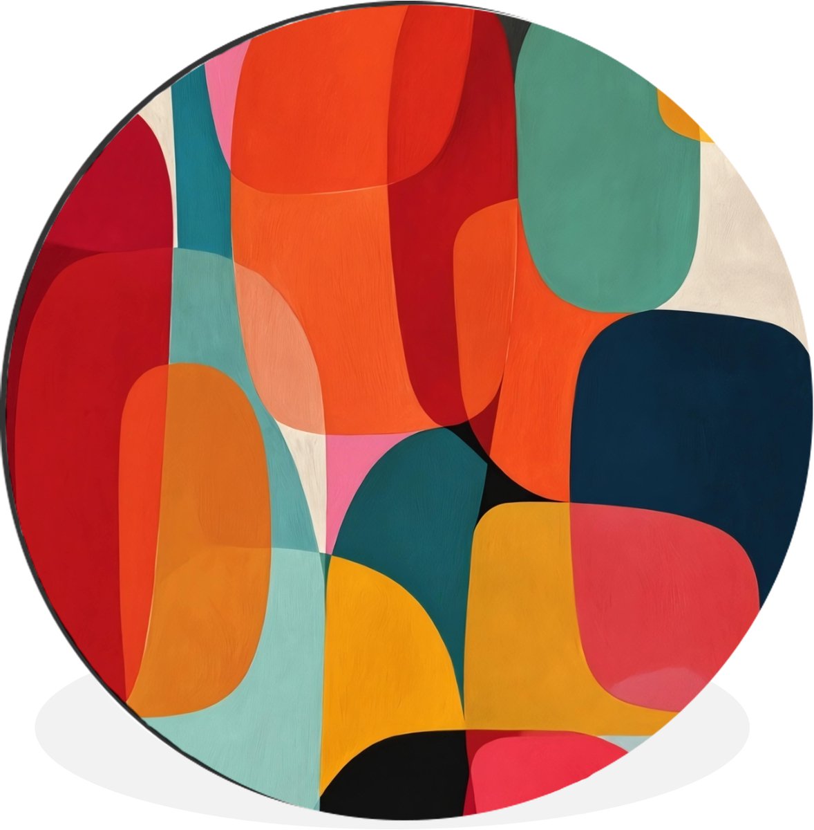 WallCircle Wandcirkel - Muurcirkel - Vormen - Kleurrijk - Abstract - Vlakken - Aluminium - Dibond - 90x90 cm - Binnen en Buiten Kleurbanen - Verticaal - Kleurrijk