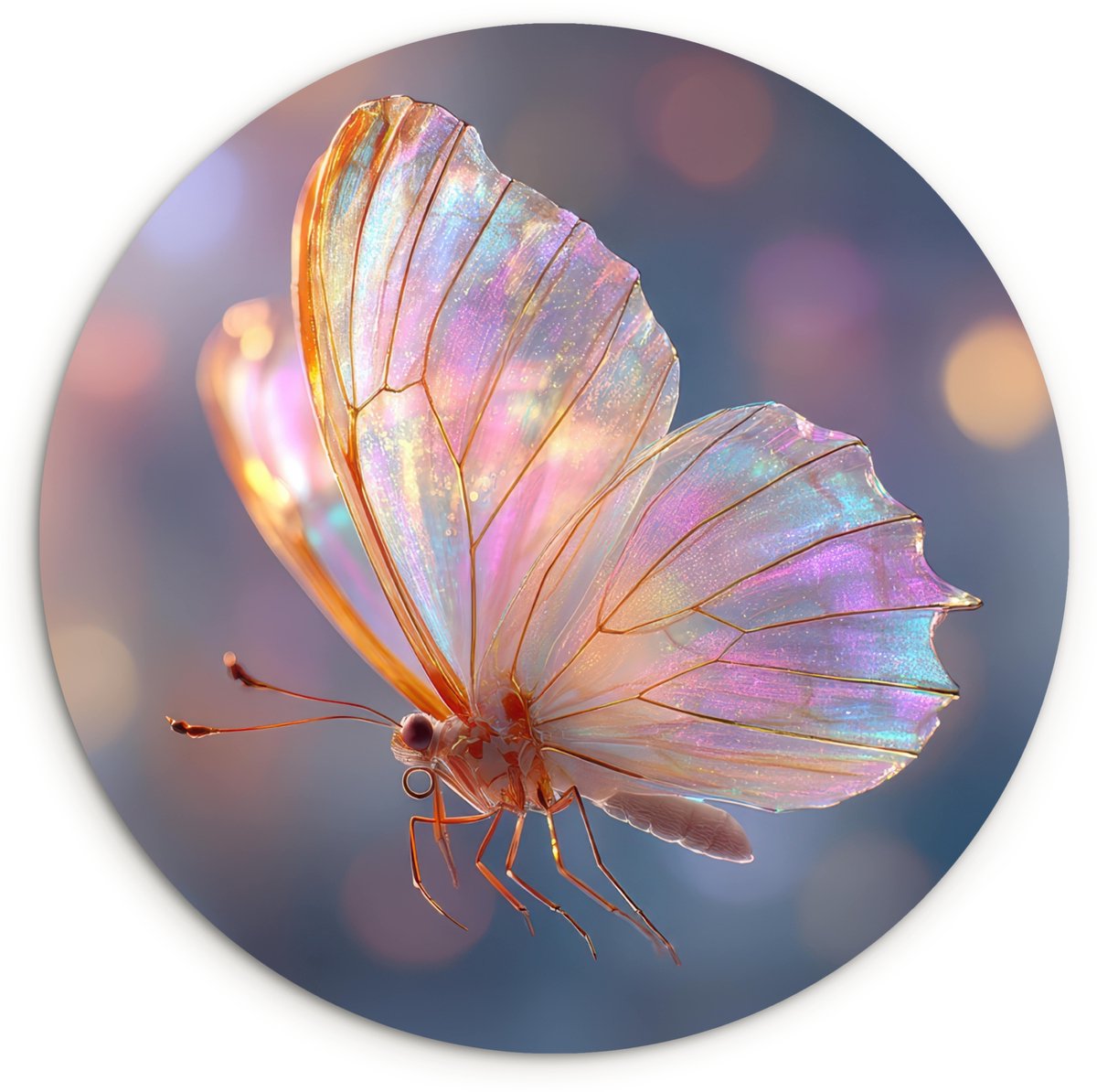 WallCircle Wandcirkel 30x30 cm - Muurcirkel Vlinder - Vleugels - Pastel - Glinstering - Muurdecoratie woonkamer - Wanddecoratie slaapkamer - Kamer decoratie accessoires - Ronde schilderijen