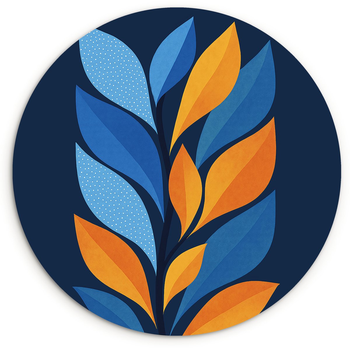 WallCircle Wandcirkel 120x120 cm - Muurcirkel Abstract - Bladeren - Blauw - Muurdecoratie woonkamer - Wanddecoratie slaapkamer - Kamer decoratie accessoires - Ronde schilderijen