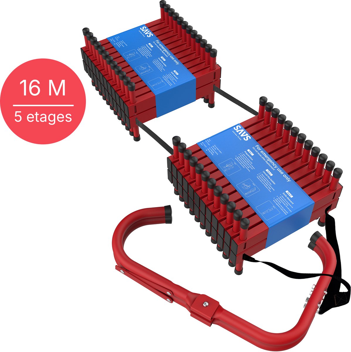 SAVS ESC-16S Vluchtladder 16 meter - 5 verdiepingen - Compacte brandtrap met instructie - Noodladder antikras - Vluchttouw - Brandtrapladder oprolbaar - Vluchttrap