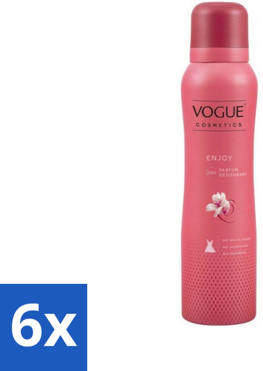 6 x Vogue Enjoy Parfum Deodorant 150 ml - Parfum En Deodorant - Deodorant Spray - 24 Uur Bescherming - Geur Van Mandarijn - Geur Van Jasmijn