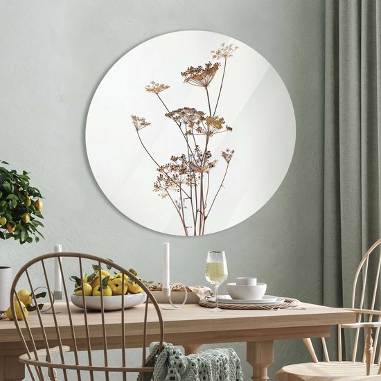 Bereklauw Nature - Plante - Séchée - Fleurs - Peinture sur Glas rond - Diamètre 70 cm