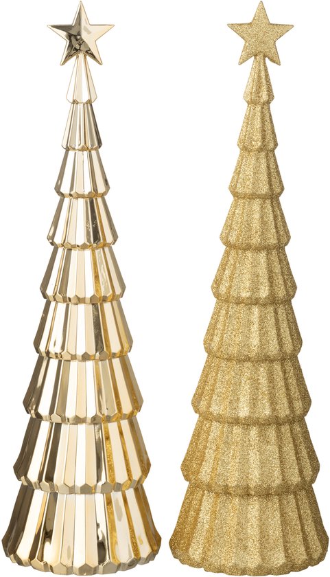 J-Line décoration Sapin de Noël + Étoile - plastique - or - 2 pièces