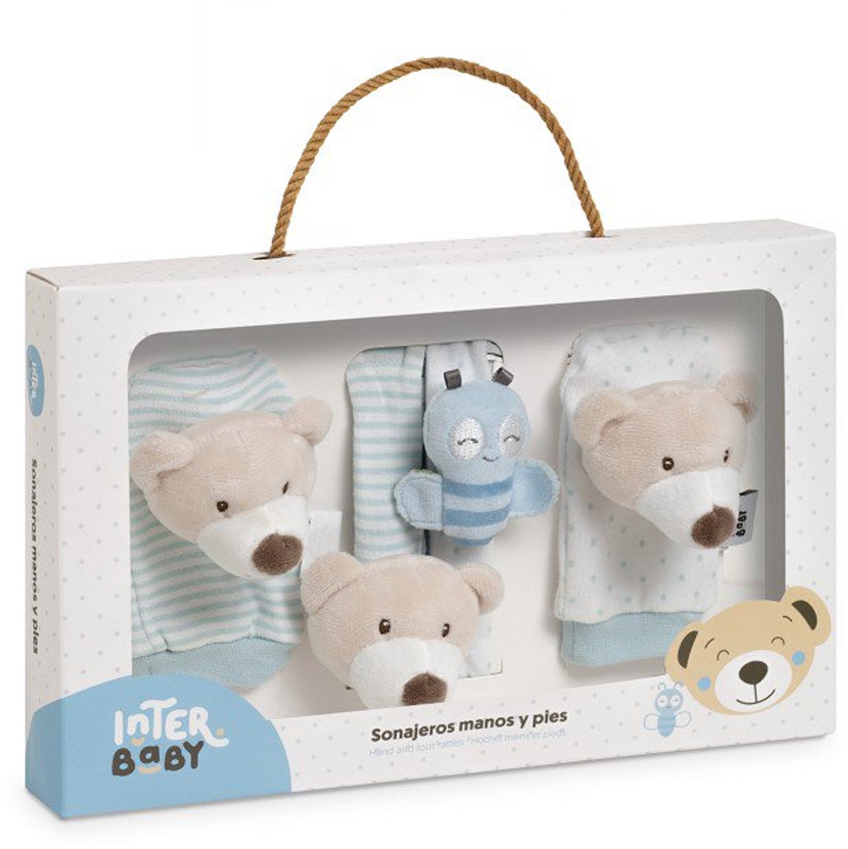 baby - hand voet rammelaar - speelgoed - Montessori - cadeautip - kraamcadeau - speelgoedset pluche / beer blauw