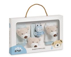 Hochet bébé main-pieds - speelgoed - Montessori - idée cadeau - cadeau de naissance - coffret peluche ours bleu