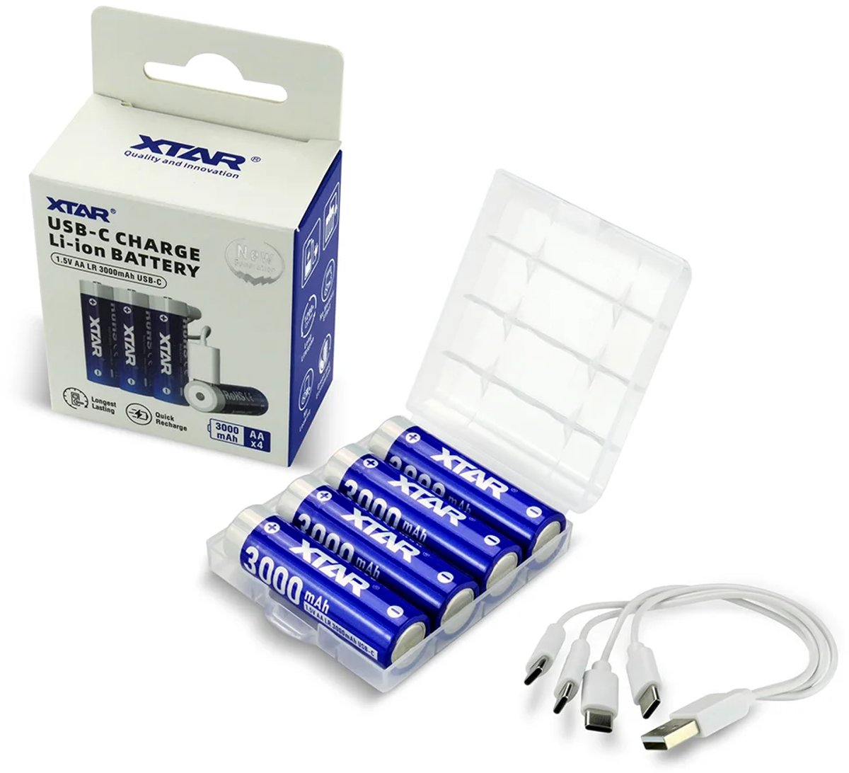 AA 1,5V Li-ion Oplaadbare Batterij – 4 Stuks – 3000mAh-USB-C