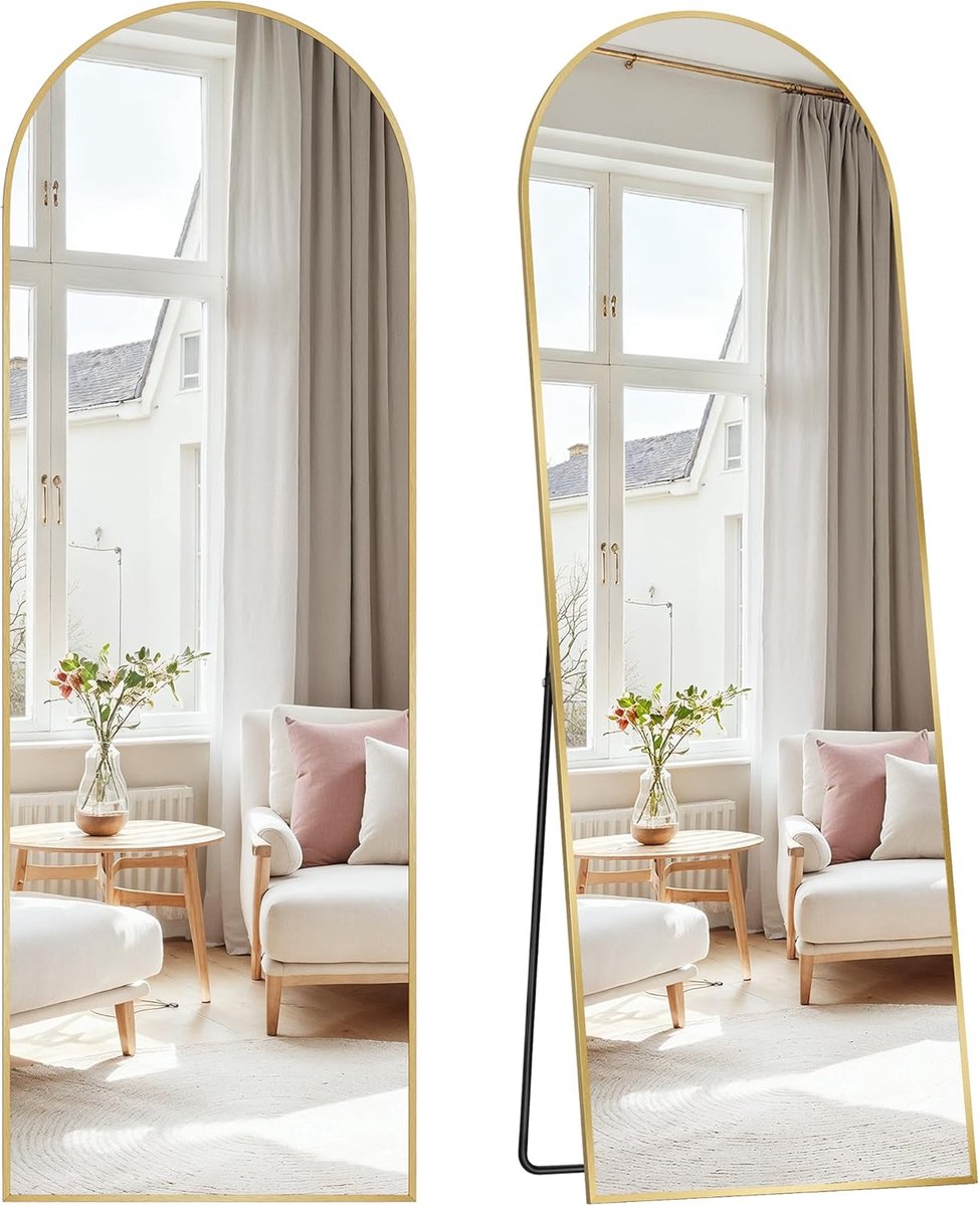 SONGMICS - Grote spiegel - 160 x 50 cm - gebogen spiegel met standaard - aluminium frame -
