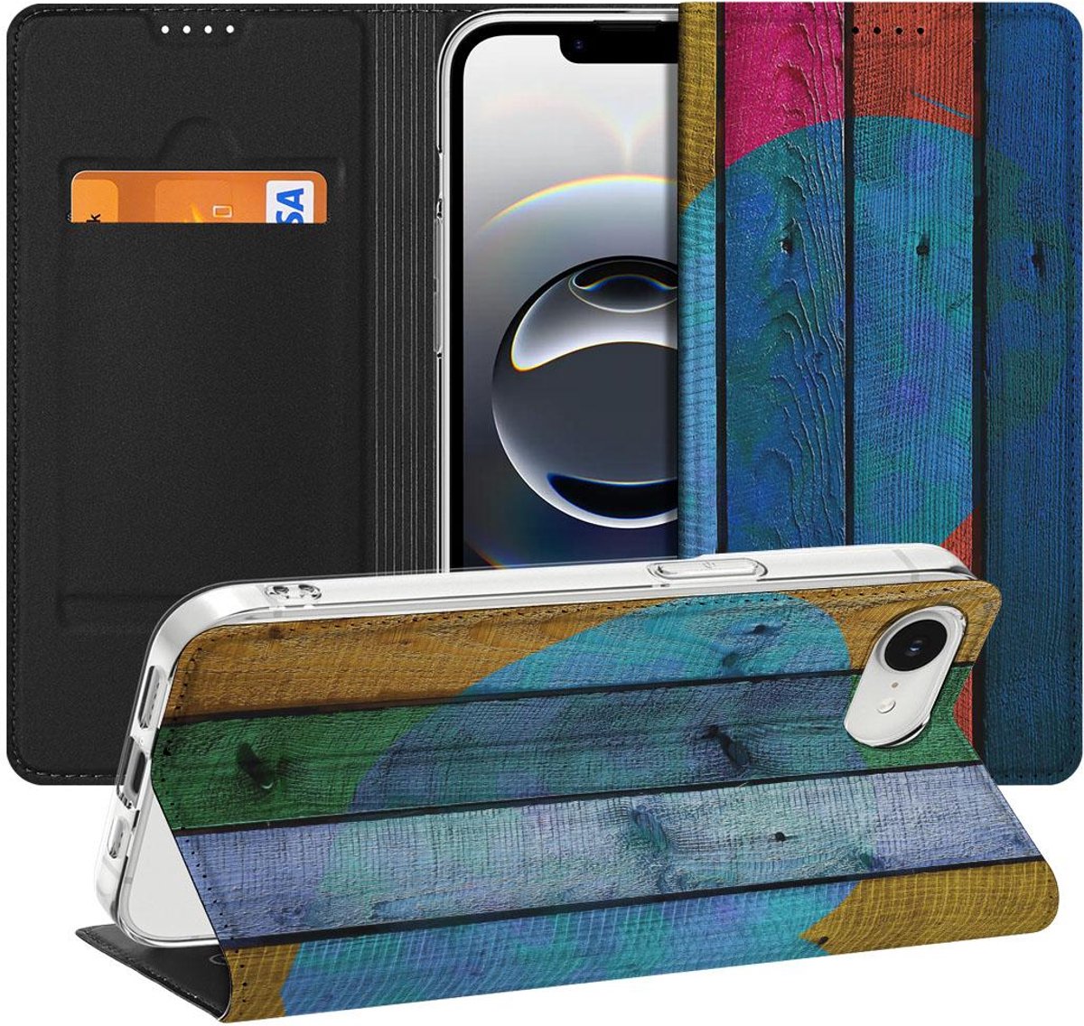 Apple iPhone 16e/17e Book Wallet Case Wood Heart - Cadeau voor je Vriend