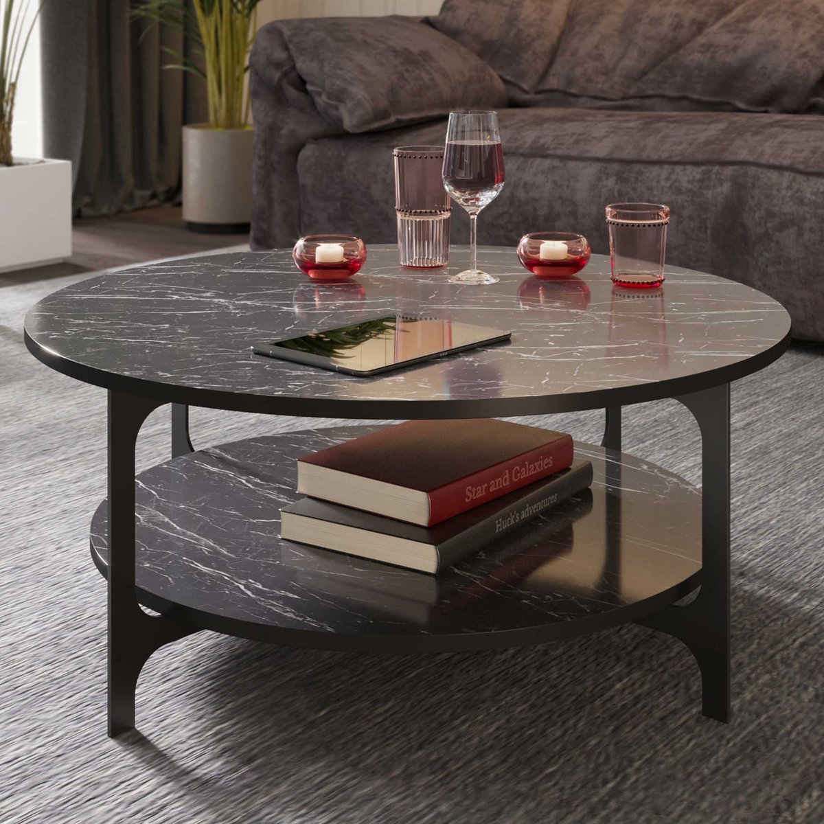Versy Salontafel | 100% MELAMINE | Zwart - Asir Group - Ronde salontafels - Zwart - Melamine; Metaal; Spaanplaat - Ronde salontafels -