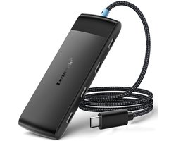 Lemorele TC107 – 5-in-1 USB-C Hub – 4× USB-C 3.2 Gen 2 (10Gbps) + HDMI-Connector – 60 cm Kabel – Zwart – Plug & Play