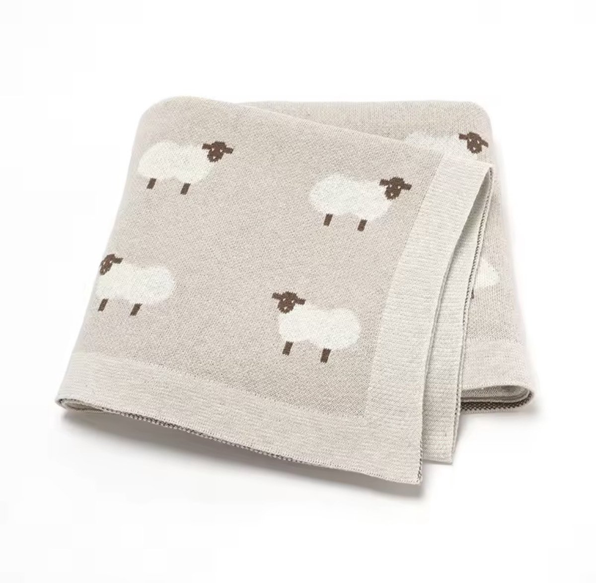 Wieglaken met schapen illustratie - 100% katoen - Beige- 70cm x 90cm - Wiegdeken - Kinderdeken - Boxdeken - Kinderwagendeken - Babydeken - Boxkleed - Babykleed