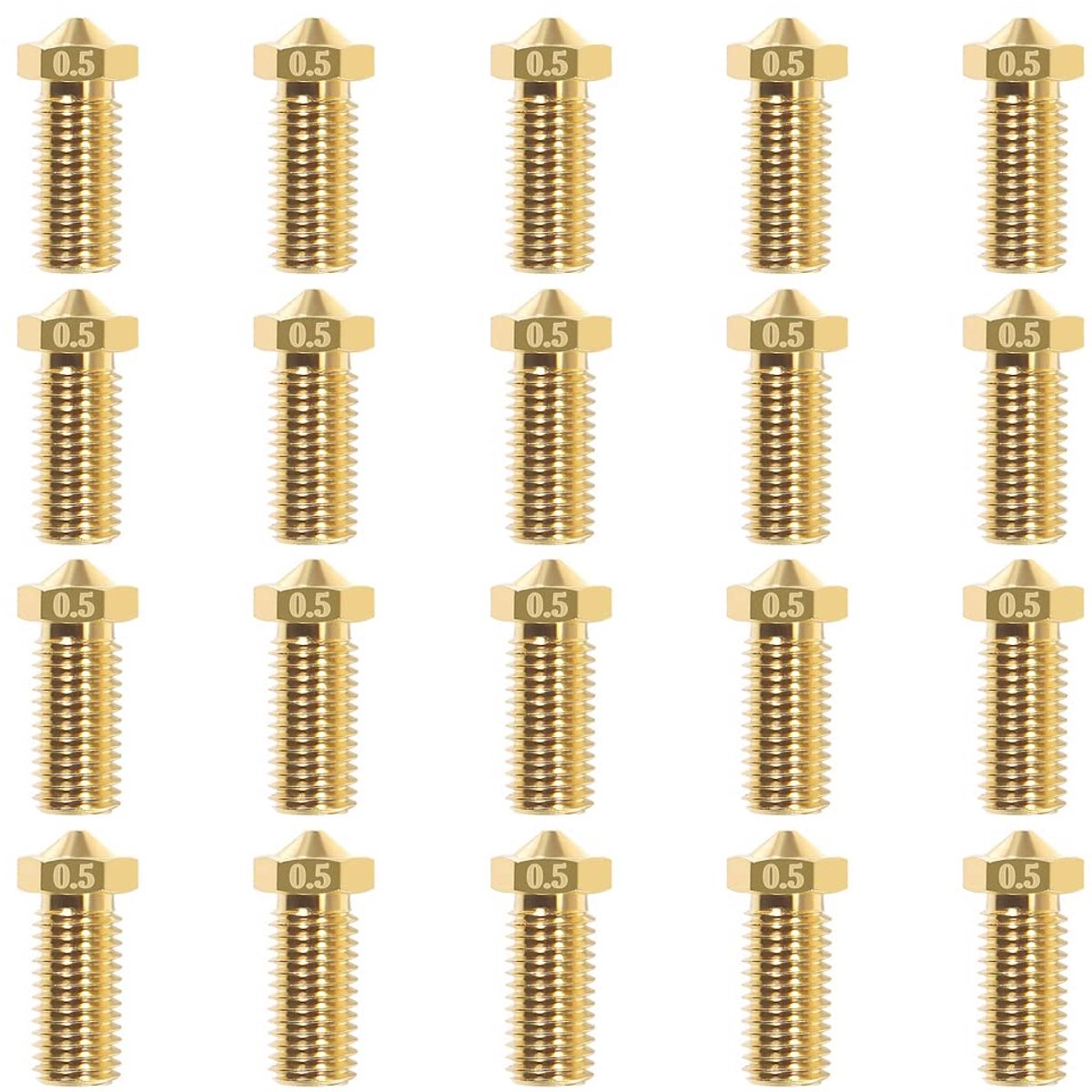 3D printer reserveonderdelen - 3D Printer Nozzles - 20-delige 0,5mm Vulkanische Messing Nozzles, Geschikt voor V5/V6 3D Printers