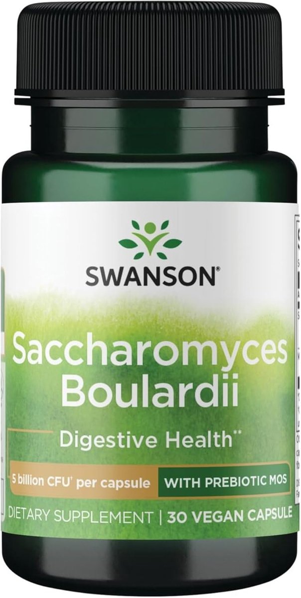 Swanson Saccharomyces Boulardii + Prebiotic MOS - 5 Miljard CFU per Capsule - Supplement voor Spijsvertering & Immuunsysteem - 30 Vegetarische Capsules