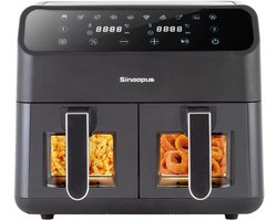 Dubbele Airfryer 901A XXL 10L - Digitale Airfryer 2×5L - 2000W - 10 Programma’s - Smart Finish & Match Cook - 80–200°C Instelbaar - Makkelijk te Reinigen – Capaciteit voor 5 Personen