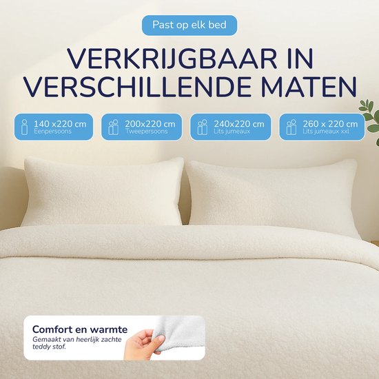 Decoware® Teddy Fleece Dekbedovertrek - Wit - Eenpersoons - 140x220 cm + Kussensloop 60x70 cm - Dubbelzijdig - Heerlijk Warm van Merkloos — afbeelding 2
