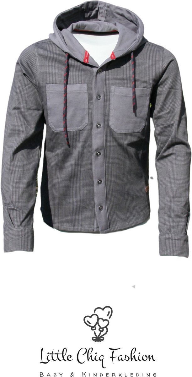 Funkle Boys Overshirt – Grijs Geruit met Capuchon – Casual Luxe