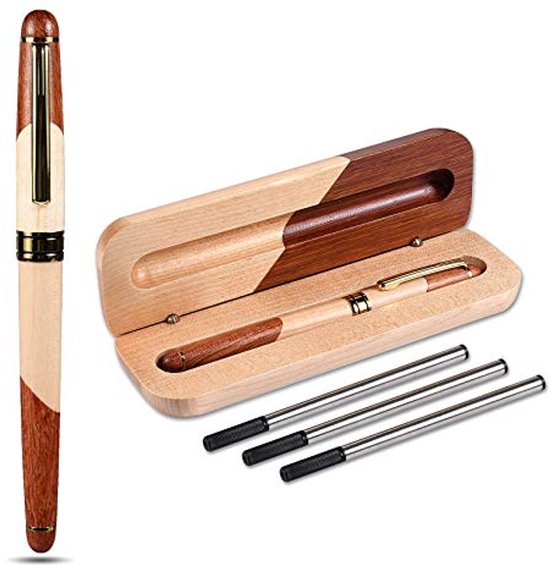 Handgemaakte houten balpen met egeldecoratie