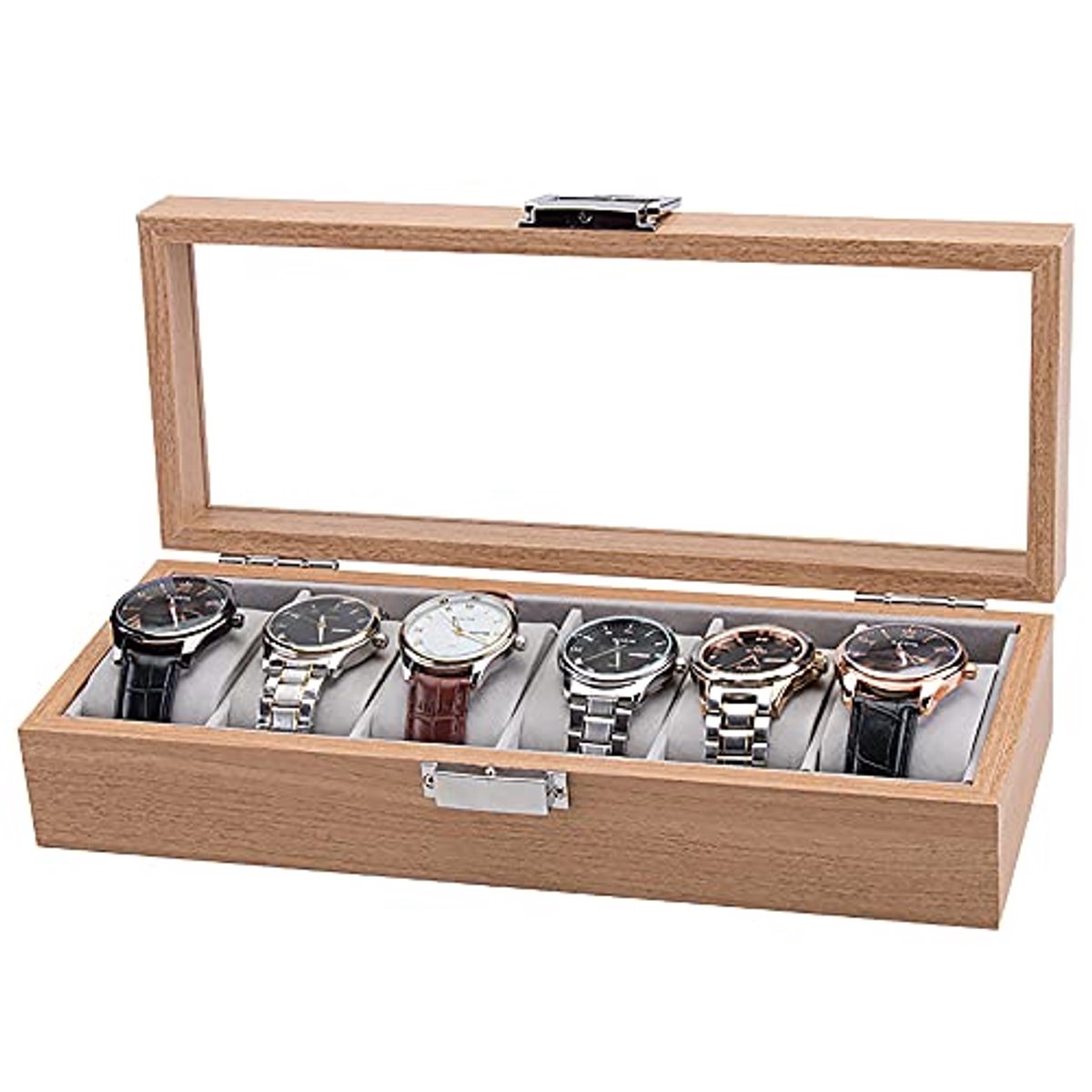 Horlogebox met 6 Vakken - Houten Horloge Display Vitrine Organizer