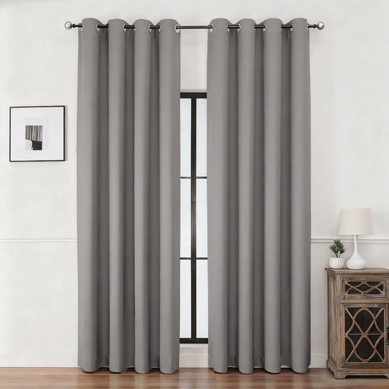 Elegance au quotidien – Rideau occultant double couche de Luxe avec doublure occultante – Blocage total de la lumière et isolation thermique – 140 x 300 cm – Gris clair