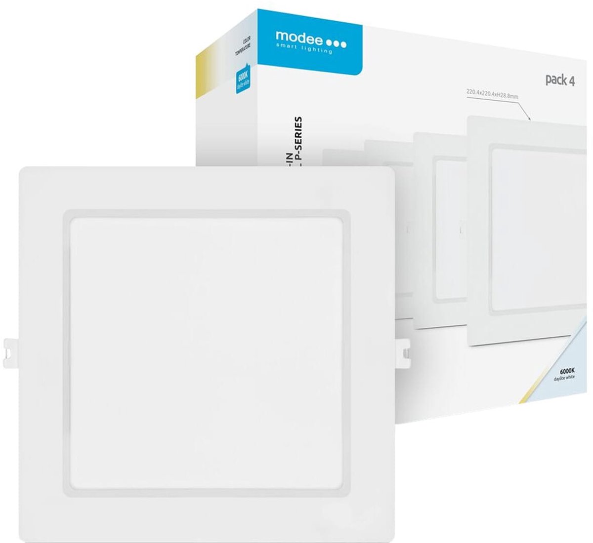Modee LED Paneel Vierkant Inbouw - 6W - 660lm - 22x2.8cm - 6000K - Koel Wit - Voor Toilet, Gang of Kast - 4 stuks