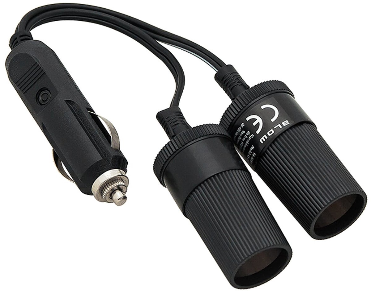 BLOW Auto Sigarettenaansteker Splitter - 1x Plug naar 2x Socket + CS-25 Kabel - 12V/24V - 10A - Met Glaszekering