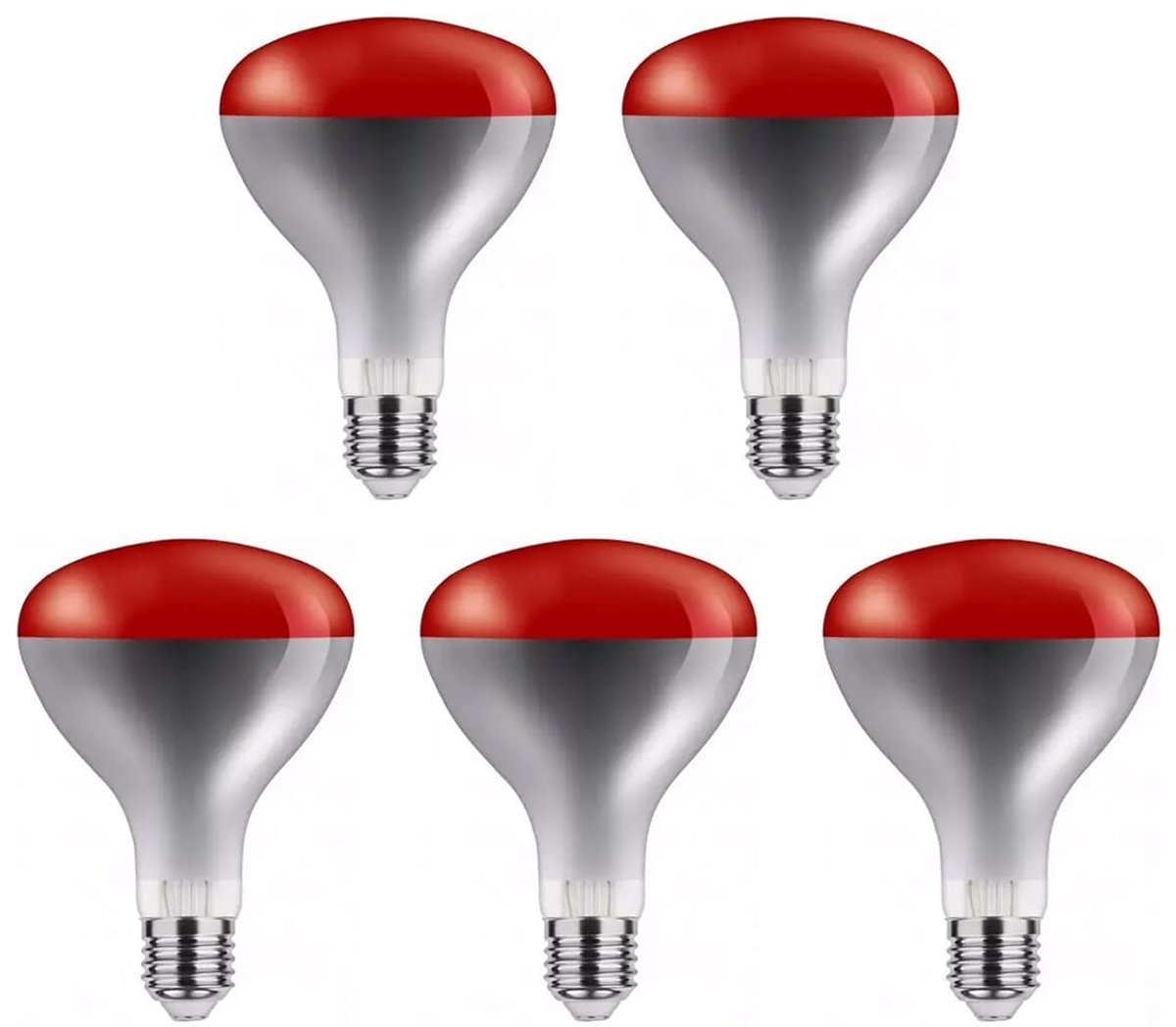 Asalite Infrarood Warmtelamp Rood R125 E27 - 250W - Rode Infraroodlamp - Ø125mm - 5 stuks