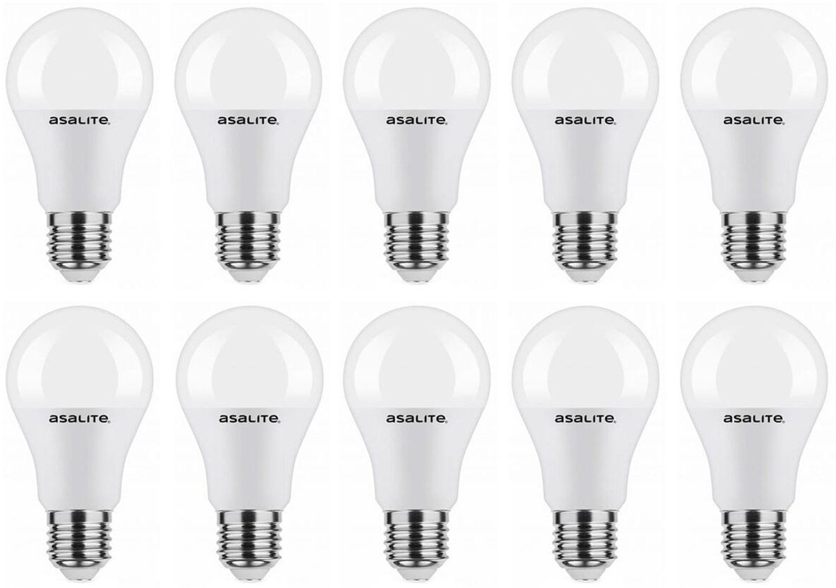 Asalite LED Lamp A60 E27 Fitting - 9W = 60W - 820 Lumen - 4000K Neutraal Wit Licht - Niet Dimbaar - 220-240V - Energiezuinig - 10 stuks