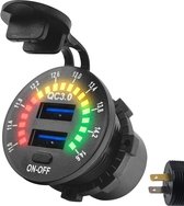 ProRide 12V USB Autolader 2 Poorten Inbouw met Schakelaar/Voltmeter - QC3.0 - USB Stopcontact, Boot en Camper