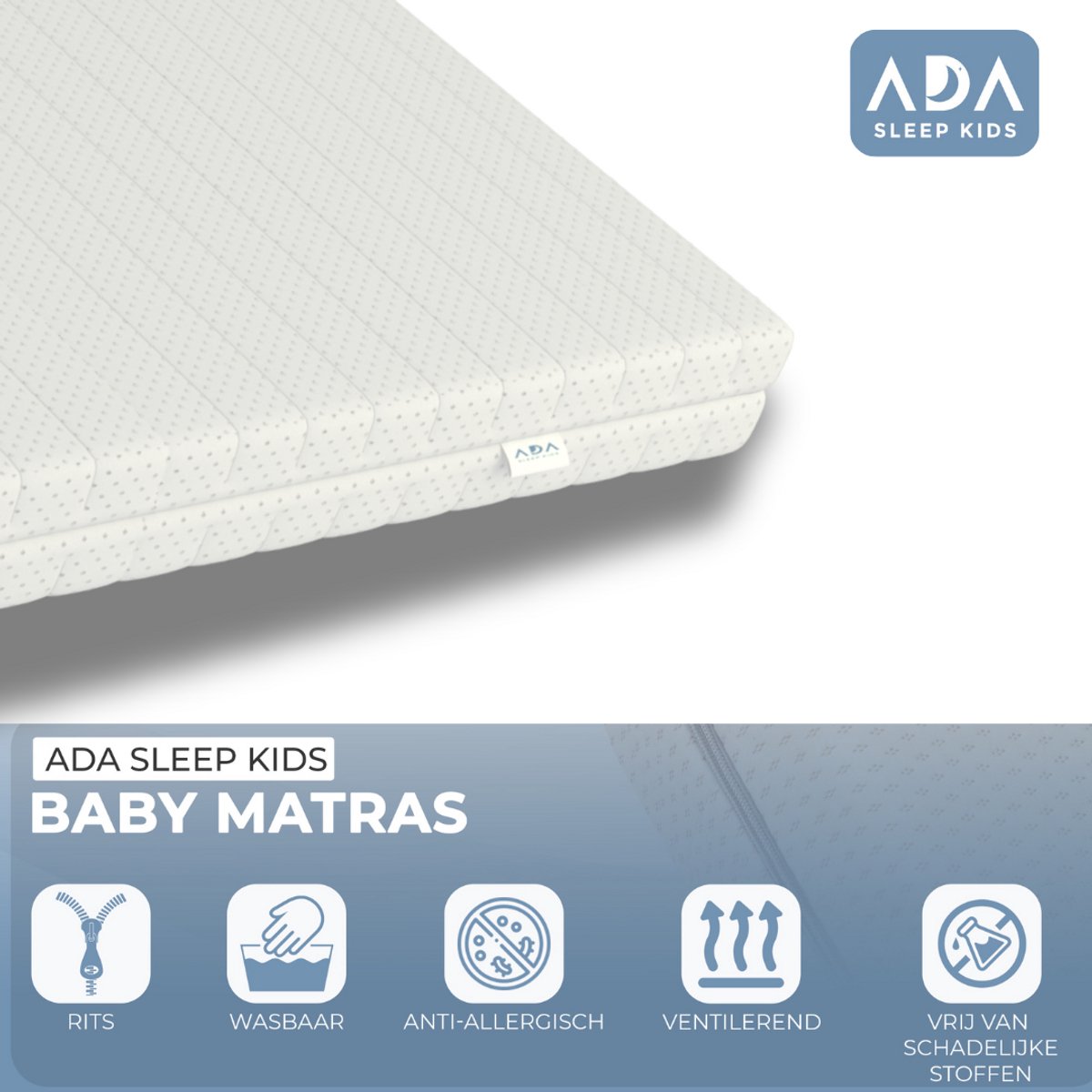 Baby matras 75 x 95 cm Koudschuim - 10 cm dik - Hypoallergeen - Ademend - Afritsbaar - Gemiddeld hardheid