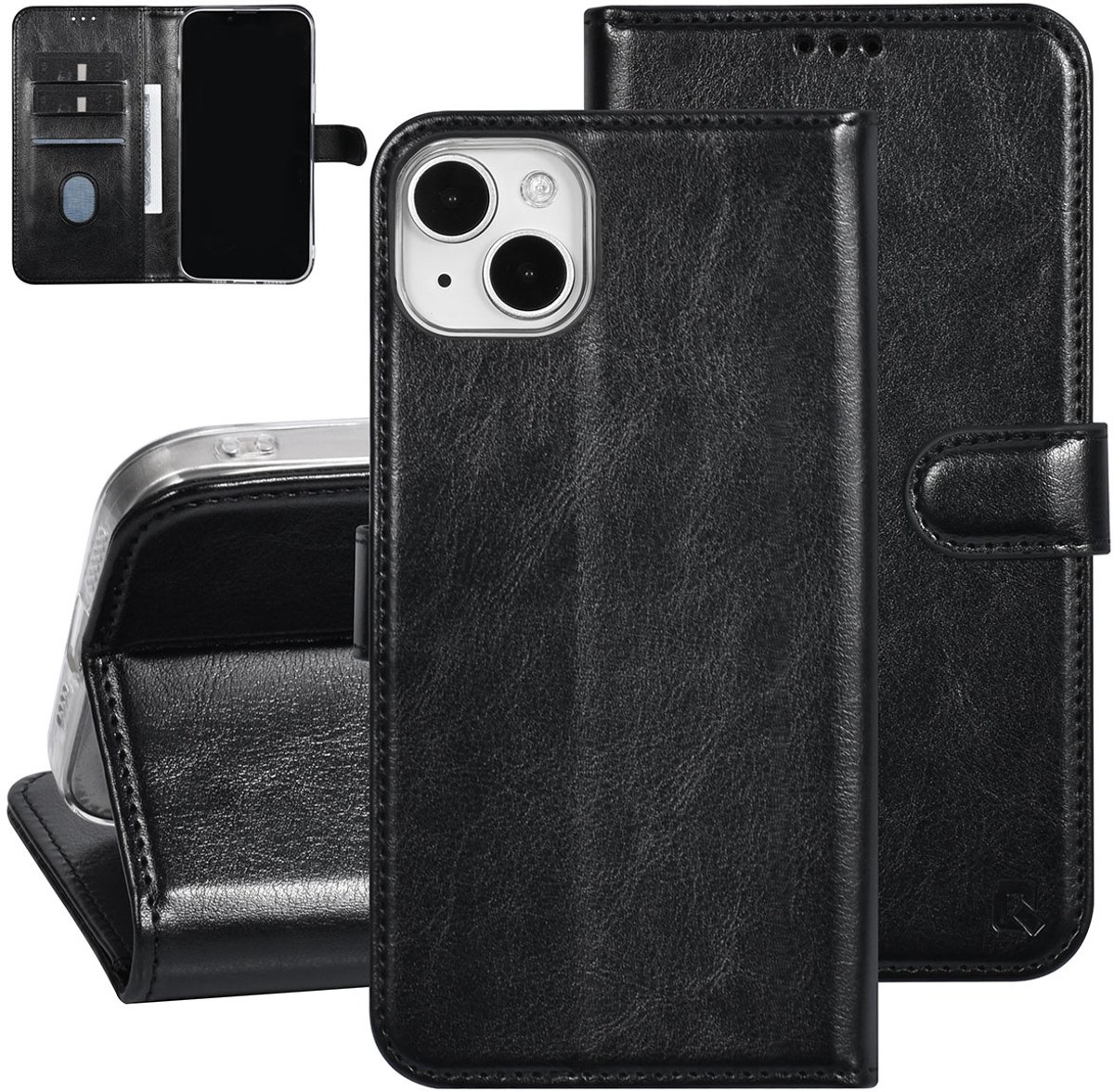 UNIQ Accessory Back Cover - iPhone 15 & 14 Plus - Zwart - Magnetische sluiting - Pasjeshouder voor 3 pasjes