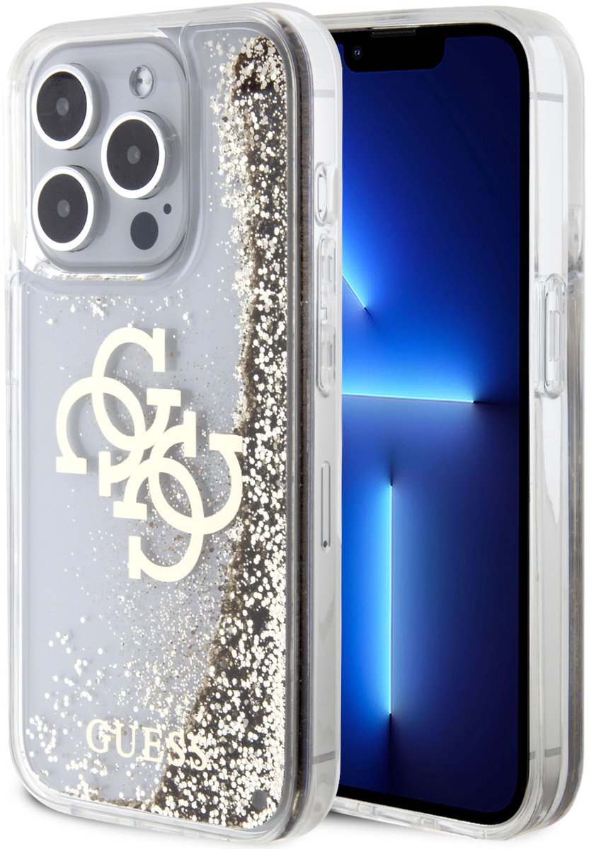 Guess Back Cover - iPhone 15 Pro - Goud - Shimmerende Glitter - Schokabsorberend