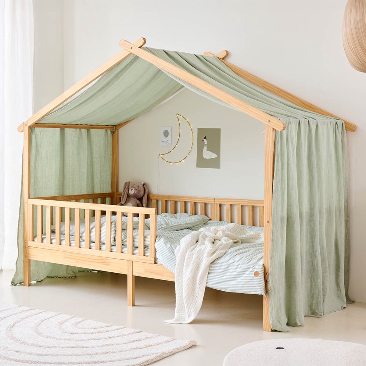 Petite Amélie Gordijn voor bedhuisje «Maison» | 90 x 200 cm | Mousseline katoen | Groen