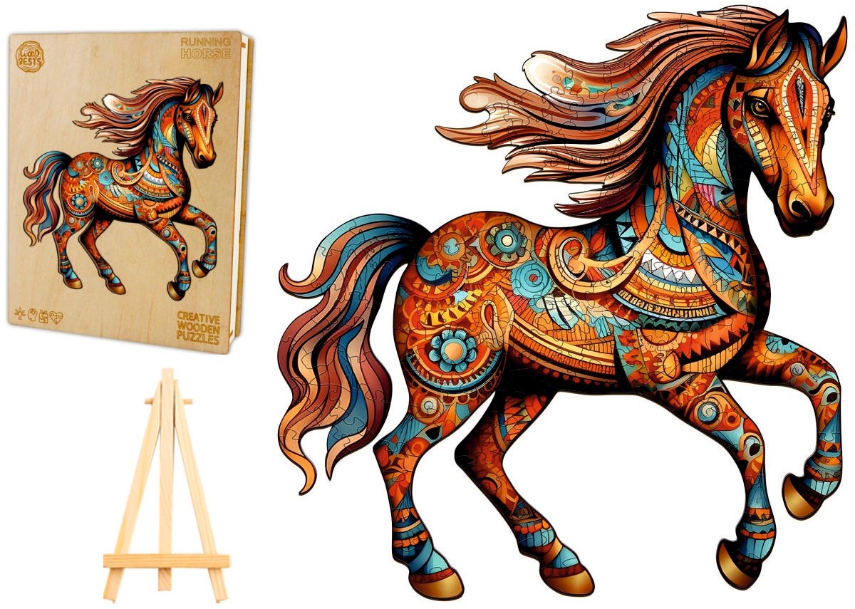 Houten puzzel Galopperend paard 220 stukjes in houten kist