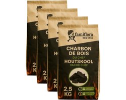 Famiflora houtskool 10KG (4x 2,5KG) voordeelverpakking - Barbecuehoutskool