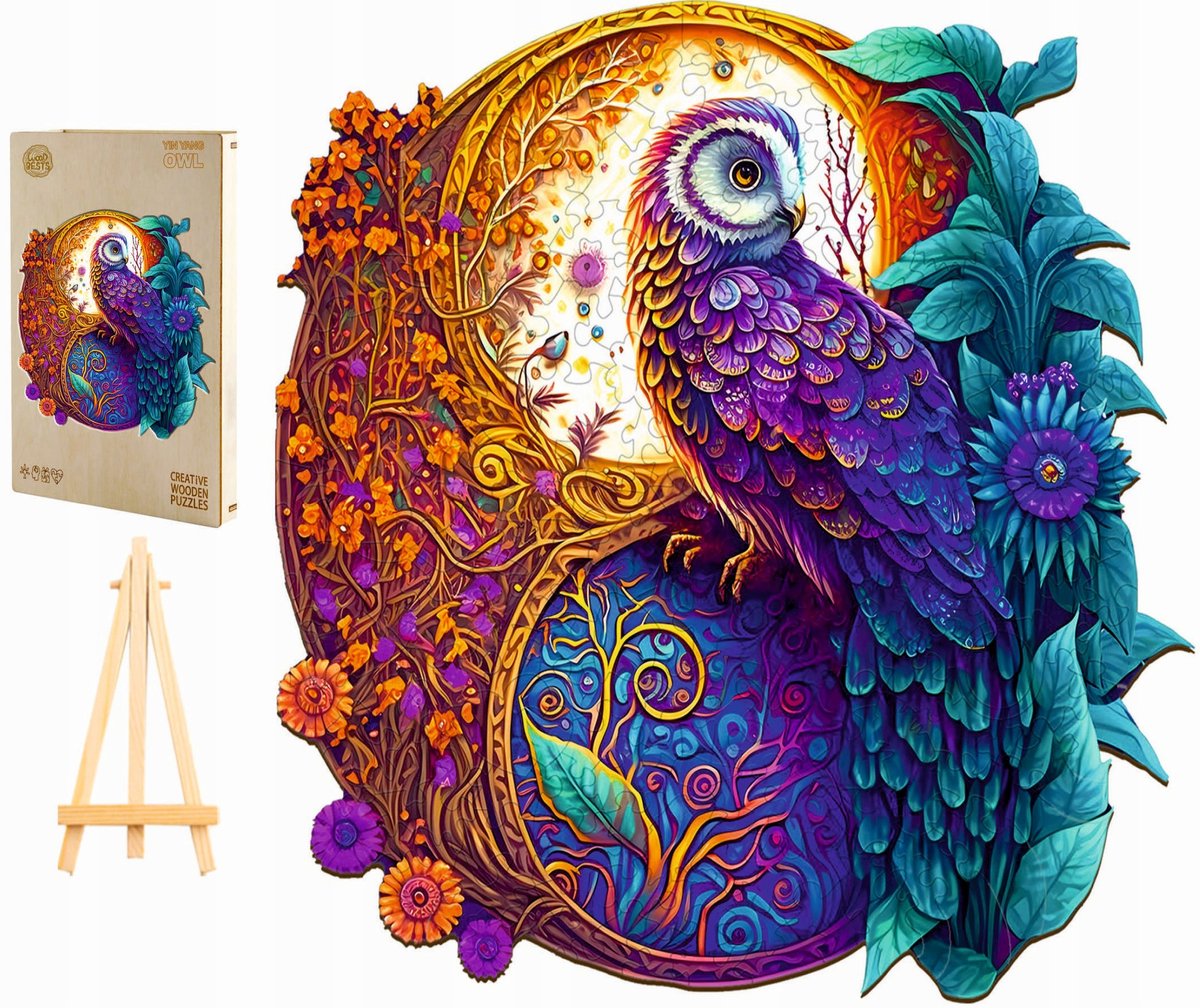 Houten Puzzel 300 Stukjes Mandala Uilen in Houten Kist