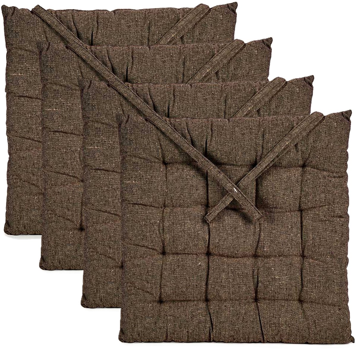 Giftdecor Stoelkussen Decorama - 4x - binnen/buiten - bruin - 40 x 40 x 5 cm - polyester